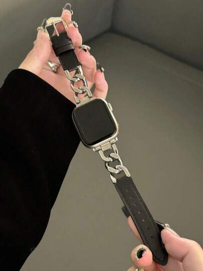 1 dây đeo tương thích, unisex, thiết kế sáng tạo, thời trang thường ngày, dây đeo kim loại và da đen cao cấp cá nhân hóa, tương thích với Apple Watch Ultra/SE/11/10/9/8/7/6/5/4/3/2/1 Series 38mm 40mm 41mm 42mm 44mm 45mm 49mm, dây da mềm, dây đeo có thể điều chỉnh, phụ kiện đồng hồ thông minh, tương thích với các loại dây đeo .