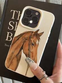 1 pieza Funda de teléfono a prueba de golpes con cobertura total de TPU con patrón de caballo tonto marrón compatible con Apple 16, 15, 14, 13, 12, 11 Pro Max y Series - Estilo 1 (1 pieza) - Ver 4