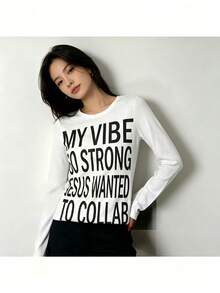 Streetwear, Hip Hop, Goth, Rock, Harajuku, Y2K, Chic, Emo, Girl, Letter Print, Grunge, Women's Patterned Long Sleeve T-Shirt, Harajuku Style. Wear It Alone In Spring And Summer, Care Required For Fall And Winter. - White - View 8