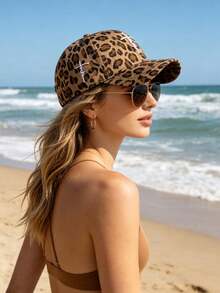 1件装男女通用字母十字绣豹纹棒球帽户外可调节防晒休闲帽春秋季旅游海滩度假 - 彩色 - 查看 2