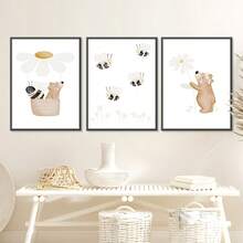 Bộ 3 tranh áp phích | Khinh khí cầu, Hoa cúc, Ong, Cánh đồng hoa trắng, Gấu con, Hoa | Tranh áp phích cho trẻ em, Tranh áp phích phòng trẻ em, Tranh áp phích động vật - Nhiều màu - Xem 9