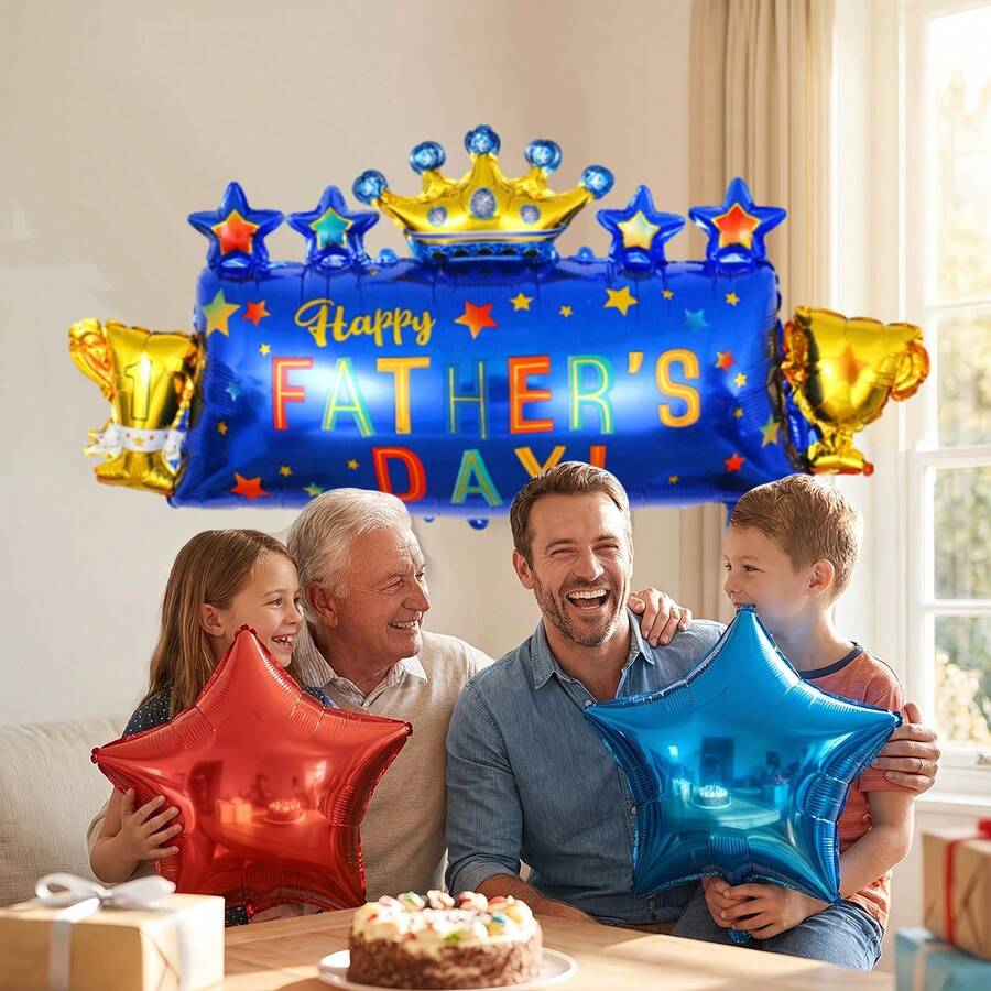 3件組父親節標語氣球套組,包含Happy Father's Day標語氣球、1個星星氣球,適用父親節、房間裝飾、爸爸生日、最佳父親節裝飾 - 多色 - 查看 1