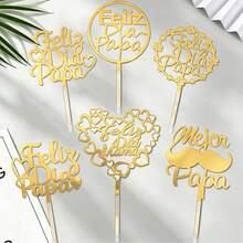 1 pièce/Ensemble de 3 pièces Ensemble de décorations de gâteau en acrylique doré "Feliz Dia Papa" et "Feliz Dia Mama" en espagnol - Fournitures pour fête de la Fête des Pères et de la Fête des Mères en Amérique latine - multicolore - Voir 1