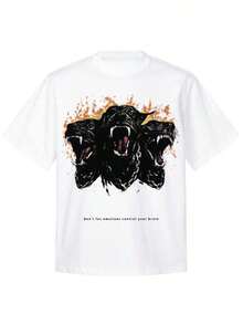 Tiny Spark Camiseta blanca de estilo urbano para hombres con gráfico de pitbull - Blanco - Ver 2