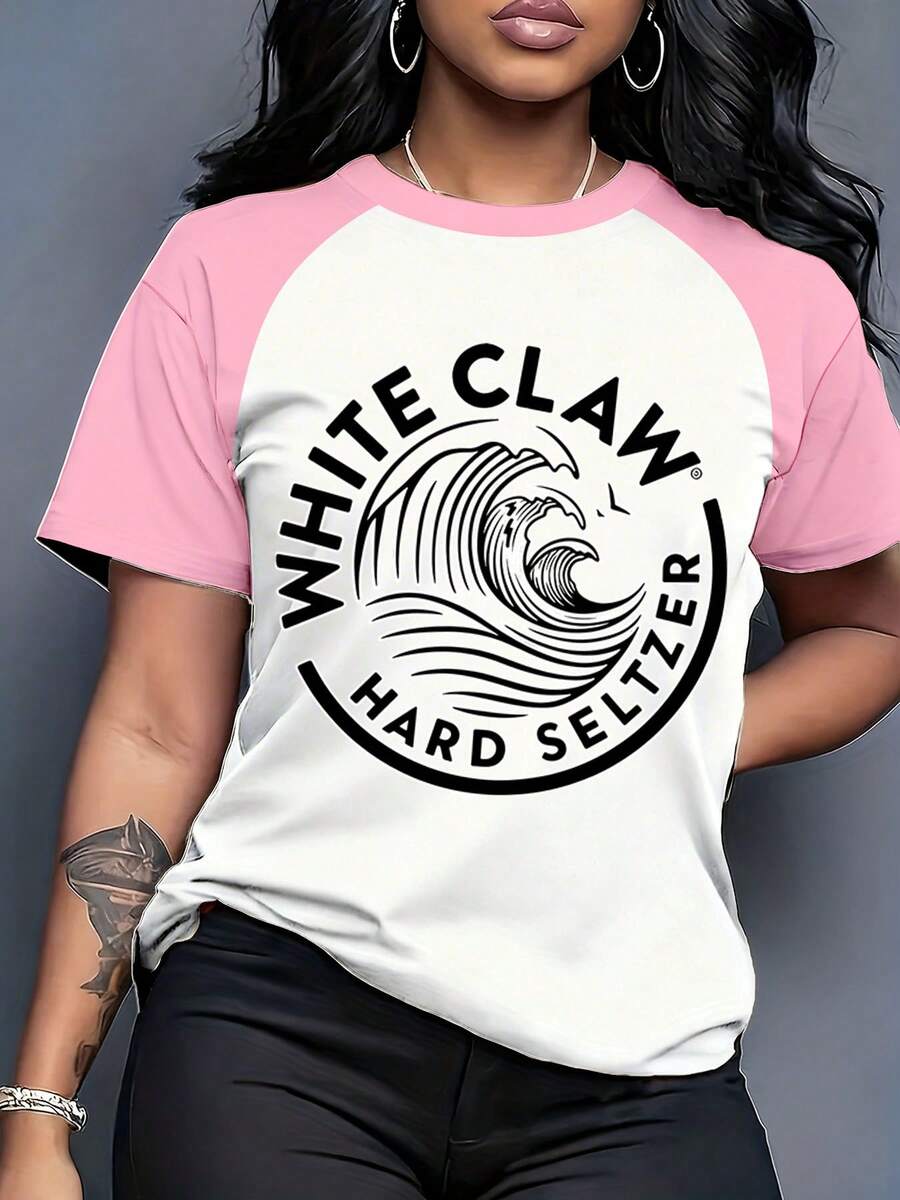 White Claw Hard Seltzer Logo Raglan T-Shirt Women Pink And White Casual Summer Top Graphic Tee For Beach Party Outfits - 粉色 - 查看 1