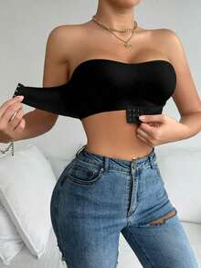 2pcs/Set Front Clasp Solid Color Strapless Bra With Upgraded Non-Slip Silicone Strips, Comfortable Wireless Bra With Cups, Non-Traditional Lift And Gather Bra Women, Black + Beige - 多色 4 - 查看 3