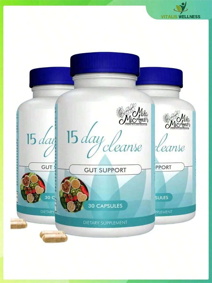15 Day Cleanse -Gut And Colon Support |   Caffeine Formula, Cascara Sagrada, &Psvllium Husk Non-GMO 30 Capsules - 3 chai - Xem 1