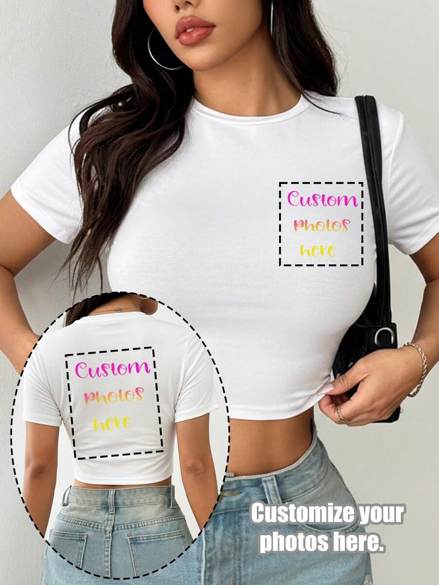 Customizable Women's Short T-Shirt, Front And Back Personalized With Text Or Photos, Sports Athleisure Co-Ords White - White - View 1