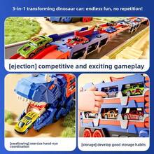 Kids Triceratops Transformable Sliding Alloy Toy Car, Tyrannosaurus Rex Swallowing Track Toy, Upgraded Super Large Triceratops Launcher [Includes Storage, Swallowing, Launching, And King Challenge Gameplay] (Alloy Car Model And Color Randomly Assorted) - Multicolor - View 4