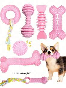 4件套不同形状狗狗磨牙玩具，适合幼犬，可爱粉色小型犬玩具，幼犬磨牙玩具，柔软耐用互动磨牙玩具，适合小型和中型犬 - 彩色 - 查看 12