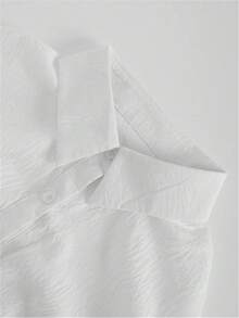 Camisa de pullover de unicolor minimalista y transpirable, de cuello en V casual y corte holgado, versátil para uso diario - Blanco - Ver 4