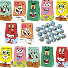 SpongeBob SquarePants 12入/6入主題紙製禮品袋 卡通糖果手提袋 耐用牛皮紙袋 適合生日派對、節日禮物與粉絲活動，可愛慶祝場合派對小禮 (隨機款式) - 彩色 - 查看 8