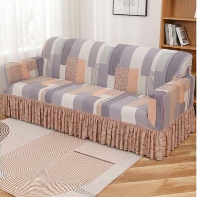 Colorful Checkered Art Sofa Cover With Skirt Hem, Elegant And Unique, Exuding A Modern Style, Suitable For Bedrooms, Living Rooms, Offices, Apartments, Dormitories, And Parties, Creating A Fashionable And Artistic Home Decoration. Suitable For 1/2/3/4 Seater Sofas, Made Of Comfortable Elastic Fabric