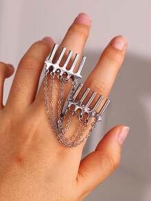 Nhẫn bạc kiểu Punk với chuỗi tua rua xếp lớp, trang sức độc đáo mang phong cách Y2K, phù hợp cho cả nam và nữ, dự tiệc, tiệc chiêu đãi, du lịch hoặc làm quà tặng. - nhiều màu - Xem 4