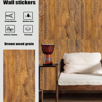 [Giấy dán tường vân gỗ cổ điển] Giấy dán tường vân gỗ cổ điển chống thấm nước, tự dính, 1 cuộn giấy dán tường SXP chống dầu, thích hợp trang trí phòng khách, nhà bếp, phòng ngủ và tân trang nội thất, giấy dán tường vinyl tự dính có thể giặt được với họa tiết đường thẳng, hình dạng và kiểu sọc.