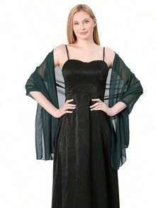 Chiffon Shawl Scarf, Suitable For Brides, Weddings, Formal Dresses And Special Occasions - 墨綠色 - 查看 3