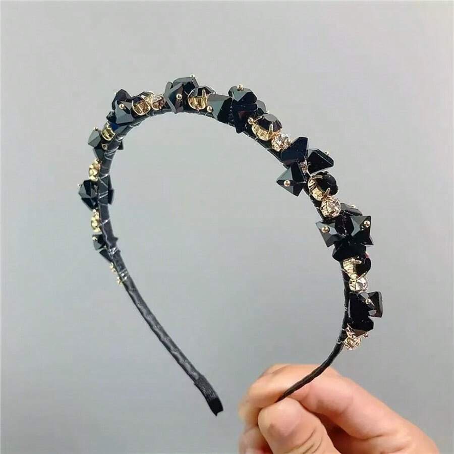 1件高級巴洛克水晶水鑽髮箍,法式優雅女孩髮圈髮夾,女性髮飾,適用於宴會,閃亮宮廷風人造水晶,情人節酒紅色淺粉色情人節禮物水鑽 - 黑 - 查看 1