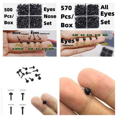 Boxed Set Of Mini Eyes & Noses, Includes Tiny Plastic Eyes With Needles For DIY Craft, Mini Black Bead Eyes For Poke Fun Toys