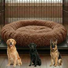 Weiches & bequemes Haustier Rundbett, gefüllt mit Plüschmaterial, warm & gemütlich wie auf einer Wolke liegen, geeignet für kleine/mittlere/große Hunde & Katzen, Kunstfell Stoff, 9 Farboptionen - Khaki - Übersicht 13