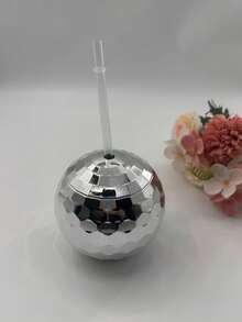 2pcs Sparkly Disco Ball Cup - Set Of 2/1 Silver Flash Ball Sipper With Straw, Leak Proof Tumbler For Bachelorette Party Favors, Retro Disco Themed Party Supplies - A - View 10