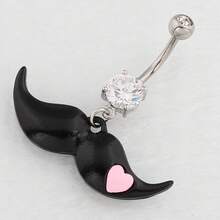 1 Women's Beard Dangling Belly Button Ring, Shiny Crystal Beard Pendant, Two Styles: Simple And Pink Heart, Cute Punk Body Accessories - Pink - View 6