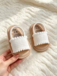 Giày sandal cho bé trai và bé gái, giày tập đi mùa hè cho bé, đế mềm chống trượt, sandal hở mũi cho bé tập đi với viền bông, giày công chúa thường ngày. - trắng - Xem 9