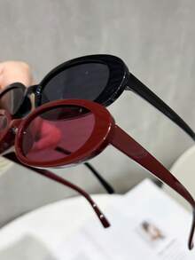 1-3 piezas de mujer con marco ovalado de plástico, multicolor, estilo callejero clásico y moderno, simple, básicas para otoño e invierno, todo a juego, moda, para fotografía callejera, fiestas en la playa, vacaciones tropicales, adecuadas para todos los tipos de rostro, decoración para festivales musicales - 2 piezas Combinación de negro, gris y rojo - Ver 2