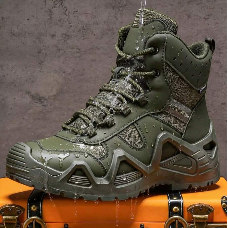 Men's Tactical Hiking Boots, Solid Color Thick Anti Slip Sole Durable Traction Shoes For Mountain Climbing & Daily Outdoor Use