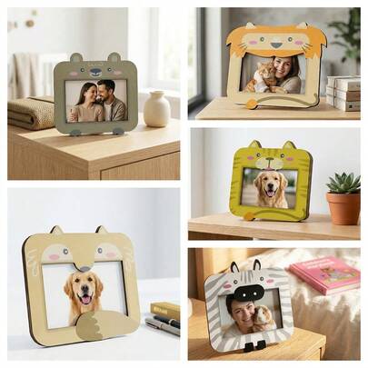 1pc Cartoon Animal Wooden Photo Frame, Cat Shaped Desktop Decor Picture Display, Multifunctional Photo Stand For Home, Office, Party, Holiday, A Thoughtful Gift For Best Friends