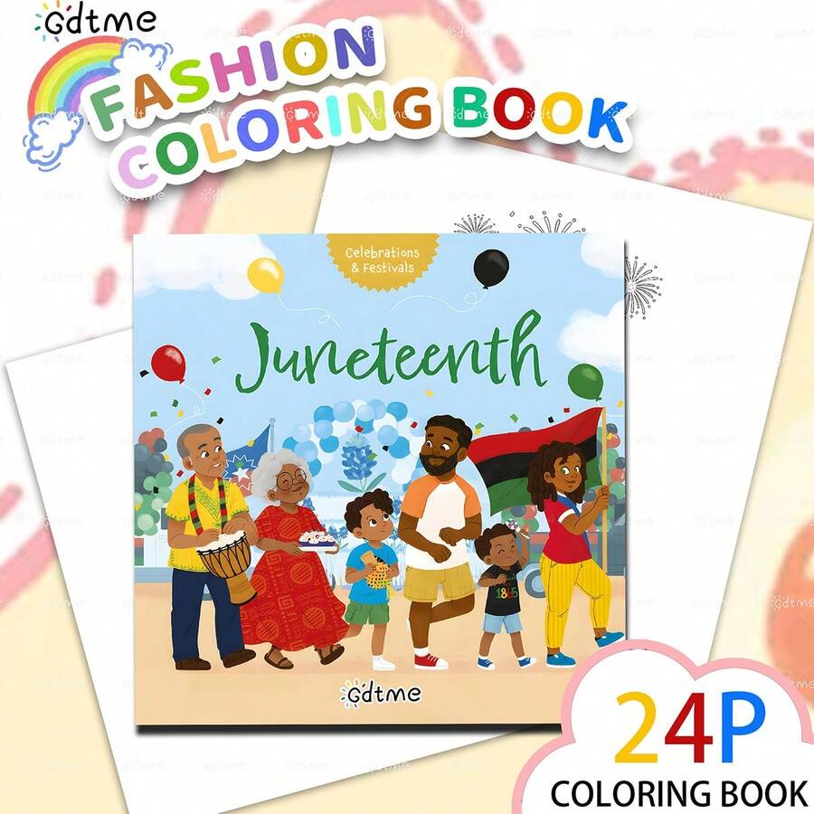 Juneteenth :1pc Juneteenth Coloring Book For Adults And Teens, Cute And Cozy. With 24 Pages Of Various Line Art Featuring People Celebrating Juneteenth Scenes, Great For Relaxing Colouring To Help Relieve Stress. Ideal As Back-To-School Stationery And A Perfect Gift For Back-To-School Season, Mother's Day, Juneteenth, Father's Day And Children's Day. - Coloring Book - View 1