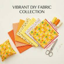 7pcs Vibrant Fabric Bundle - Floral, Plaid And Polka Dot Patterns | Pre-Cut Multicolor Craft Squares For DIY Projects And Headpiece Accessories | Hand Wash Only, Sewing Supplies - Orange Tones - Multicolor - View 8