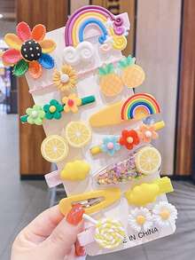 14pcs/Set Rainbow Color Plastic Hair Clips, Portable, Suitable For Commuting, School, Travel, Daily Hairstyles, Girls Hair Clips - Cartoon Hair Clip - View 5