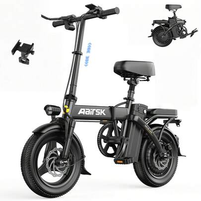 Adult Folding Electric Bicycle, 500W Motor, 48V 15AH Battery, 32 Mph, 14-Inch X 4.0-Inch Tires, Suitable For Daily Commuting And Regular City Riding.