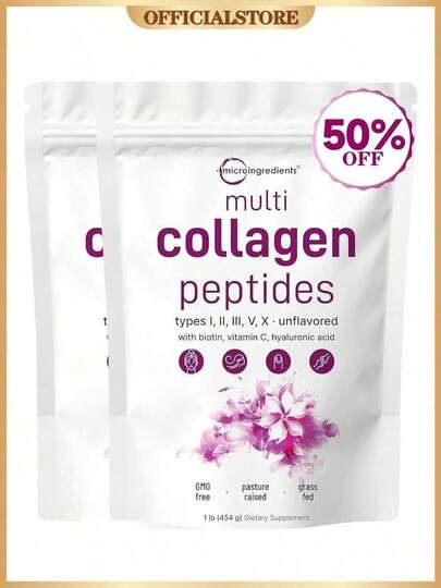 Multi Collagen Peptides Powder - Hydrolyzed Protein Peptides With Hyaluronic Acid, Biotin & Vitamin C,Holiday Essentials
