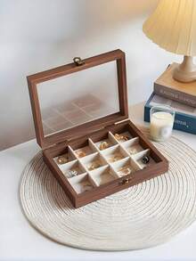 1pc Vintage Style Wooden Jewelry Box With Glass Panel And Dust Cover - Octagonal Storage Box For Bracelets, Rings, Earrings, Necklaces - Multi-Layer Design With Built-In Earring Hooks And Fabric Lining, Collection And Storage, Metal Clasp Lock, Durable Structure, Display Cabinet, Fashionista Exclusive Jewelry Box - Multicolor - View 14
