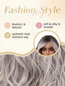 26in Gray Ombre Wigs Curly Wigs With Bangs Layered Middle Part Wigs Heat Resistant Long Wavy Curly WigsSuitable Natural Layered Long Curly Hair With Fringe Wig For Parties, Cosplay, Daily Wear, Also Suitable For Parties, Music Festivals, An Ideal Mother's Day Gift, Perfectly Showcases Party Fashion. - Gray Ombre - View 3