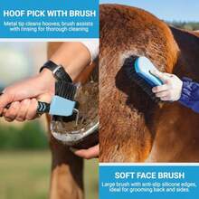 Horse Grooming Kit 14-In-1 Profional Horse Brush Plies Set For Grooming And Care With Horse Brushes Curry Comb Hoof Pick And Waterproof Storage Tote Bag For Shining Detangling Massaging - Blue - View 5