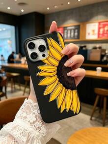 1pc Half Sunflower Pattern Shock-Resistant TPU Soft Phone Case Cover, Compatible With Apple 17 Pro Max/17 Pro/16 Pro Max/15 Pro Max/14 Pro Max/13 Pro Max/12/12 Pro/12 Pro Max, Fashion/Retro/Influencer, Best Choice For Summer Vacation - Black - View 6