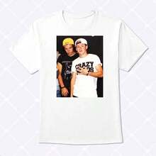 Spring/Summer Pure Cotton T-Shirt, Harry And Niall Frat Boy Unisex Rock Style T-Shirt - Casual Loose Round Neck Printed Design, Suitable For Everyday Wear, Women's Top, Soft And Comfortable, Women's Workwear, Suitable For Various Occasions, Family Gatherings, Parent-Child Outfits, Suitable As A Gift For Men, Others, Loved Ones, Daily Commuting, Women's Workwear, Women's Tops, Men's T-Shirts, Men's Tops, Youth Tops, Youth T-Shirts. - 白色 - 查看 1