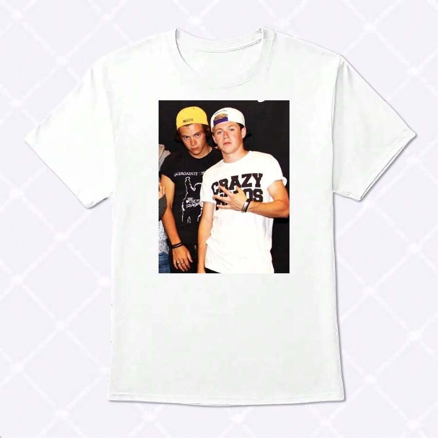 Spring/Summer Pure Cotton T-Shirt, Harry And Niall Frat Boy Unisex Rock Style T-Shirt - Casual Loose Round Neck Printed Design, Suitable For Everyday Wear, Women's Top, Soft And Comfortable, Women's Workwear, Suitable For Various Occasions, Family Gatherings, Parent-Child Outfits, Suitable As A Gift For Men, Others, Loved Ones, Daily Commuting, Women's Workwear, Women's Tops, Men's T-Shirts, Men's Tops, Youth Tops, Youth T-Shirts. - 白色 - 查看 1