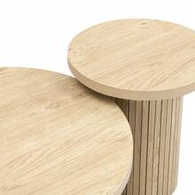 Coffee Table, Double Round Table, Side Table With Natural Wood Slats. Multifunctional Living Room Table - Natural - 查看 9