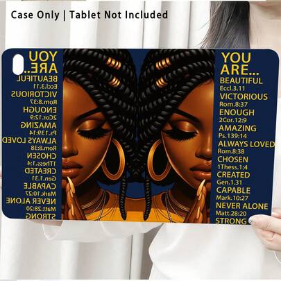 1个带笔槽的翻盖式平板电脑保护套，适用于三星A9/A9+/S9/S9FE/A11/A11+/S11/S10 FE/S10 FE+/S10 Lite、A16 2025、荣耀、Matepad等热门机型，时尚少女和圣经经文图案，自动睡眠/唤醒功能，是返校、情人节、节日的理想礼物。