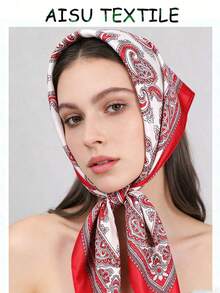 1pc 90CM Paisley Printed Ladies Bandana Simulated Silk Headband Women Bandana Top,Large Size Square Scarf,Hair Band,Head Band Ideal For Dressing Up Your Look - màu đen - Xem 9