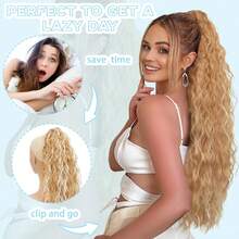 WIGGAGA Summer Vacation Style Women's Valentine's Day Outfit, 30 Inch Long Wavy Curly Ponytail Hair Extensions, Women's Realistic Natural Fluffy Ponytail Clip-In Hair Piece - Black - View 5