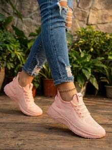 Tenis De Malla Rosas Cómodos Y Transpirables Para Mujer, Tenis Beiges Antideslizantes En Oferta Especial Modernos Y Versátiles Para Mujer, Ideales Para Deporte Callejero, Senderismo Y Traslado Laboral. - Rosa - Ver 4