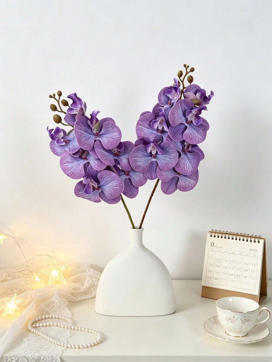 1pc Artificial Phalaenopsis Orchid Flower, Suitable For Wedding Party Decor, Cake Decor, Home Living Room Tabletop Decor, Autumn Party Decor, Harvest Tabletop Decor, Wreath Decor - Purple - View 1