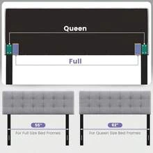 Linen Upholstered Headboard For Full & Queen Size Bed Frame, Modern Tufted Button Bed Headboard With Solid Rubber Wood Legs, Rectangular Headboard With Adjustable Width, Gray - Grey - View 3
