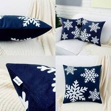 HWY 50 fundas de almohada decorativas de 16 x 16 pulgadas para sofá sala de estar cama fundas cojín cuadradas suaves con estampado Navidad paquete de 2 - Azul - Ver 1