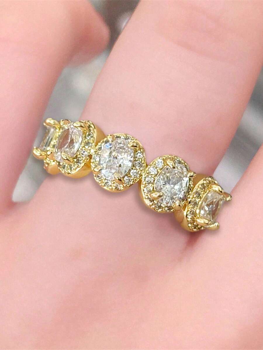 1pc Fashion Square Cubic Zirconia Ring, Suitable As Wedding, Anniversary Gift For Women