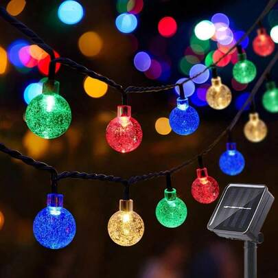 1pc 50/20 Bulbs Smart Fairy Lights, Solar Crystal Ball Lights With Intelligent Sensor, Solar Powered, 8 Lighting Modes, Suitable For Christmas Tree, Wedding, Birthday Party, Garden, Camping, Balcony